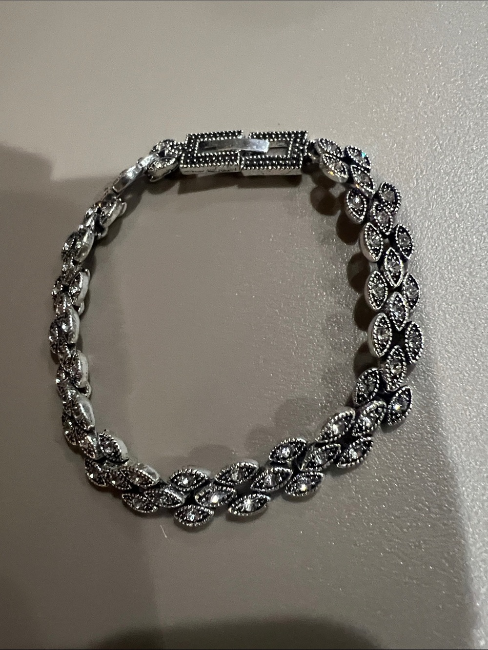 Silver-Tone Marcasite Leaf Link Bracelet